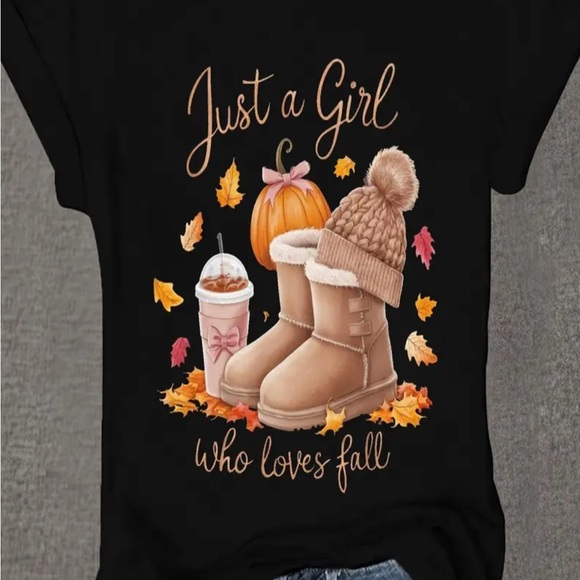 Tops - Black Fall Graphic Tee with Tan Boots Design